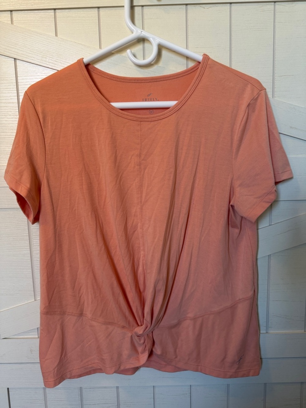 Sealed Knot-Front Short Sleeve Tee in Coral Peach by Sealed